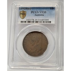 AUSTRALIA 1925 . ONE 1 PENNY . PCGS VF35
